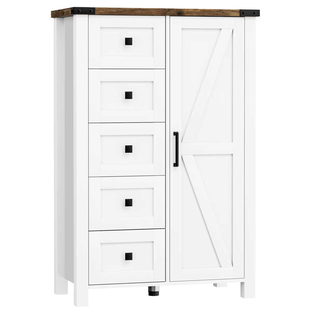 48 Inch Tall Farmhouse Dresser Storage Cabinet Chest of Drawer for Bedroom, 5 Drawer Dresser with Barn Door