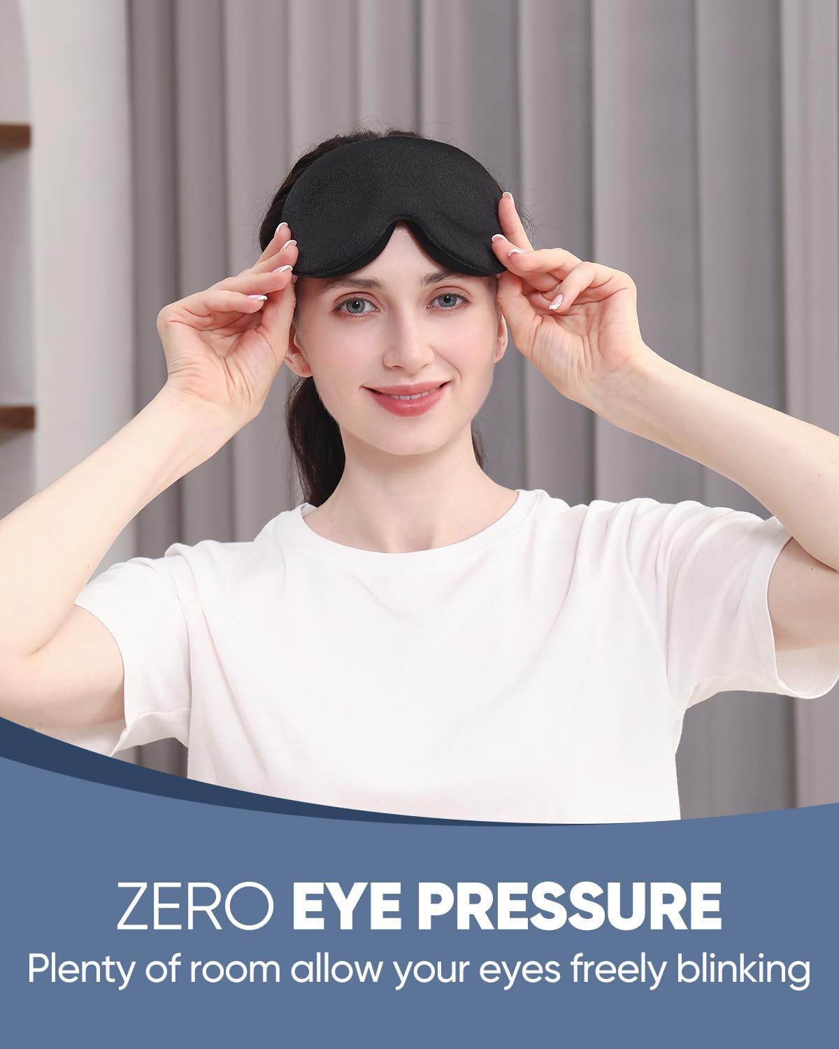 MZOO Luxury Sleep Eye Mask for Side Sleeper Men Women, Zero Eye Pressure 3D Sleeping Mask, Light Blocking Patented Design Night Blindfold, Soft Eye Shade Cover for Travel, Black A-black