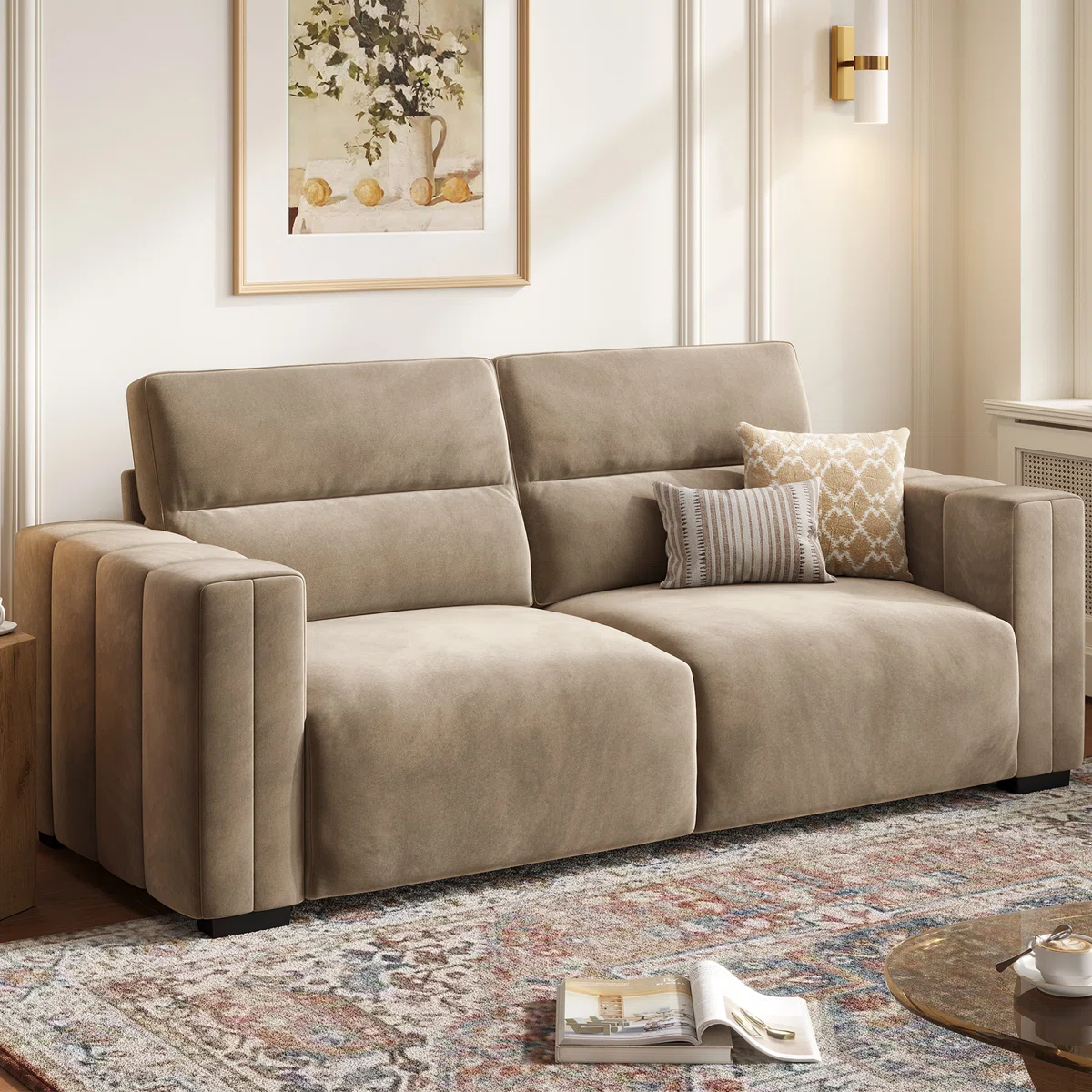 82" Velvet Square Arm Loveseat Sofa, Premium Upholstered Sofa Couch for Living Room Apartment