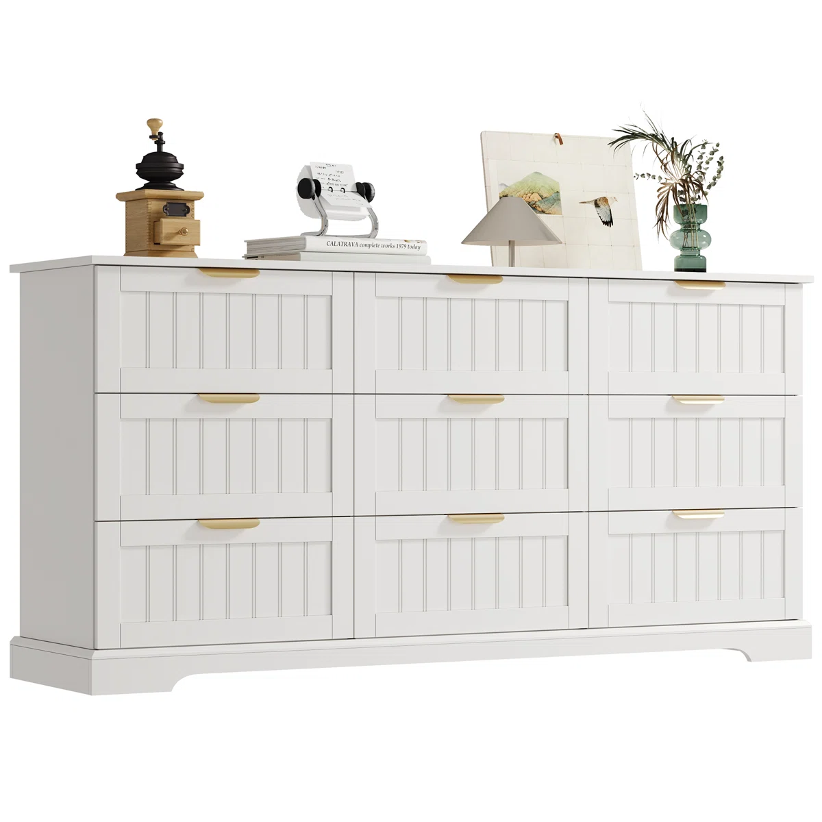 9-Drawer Dresser, 63"W Modern Chest of Drawers with