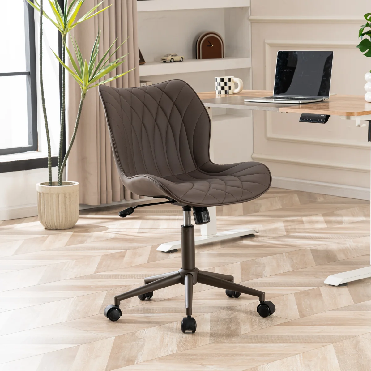 Maddoux Armless Swivel Office Chair Faux Leather Upholstered Waterproof Desk Chair Ergonomic Adjustable Computer Chair