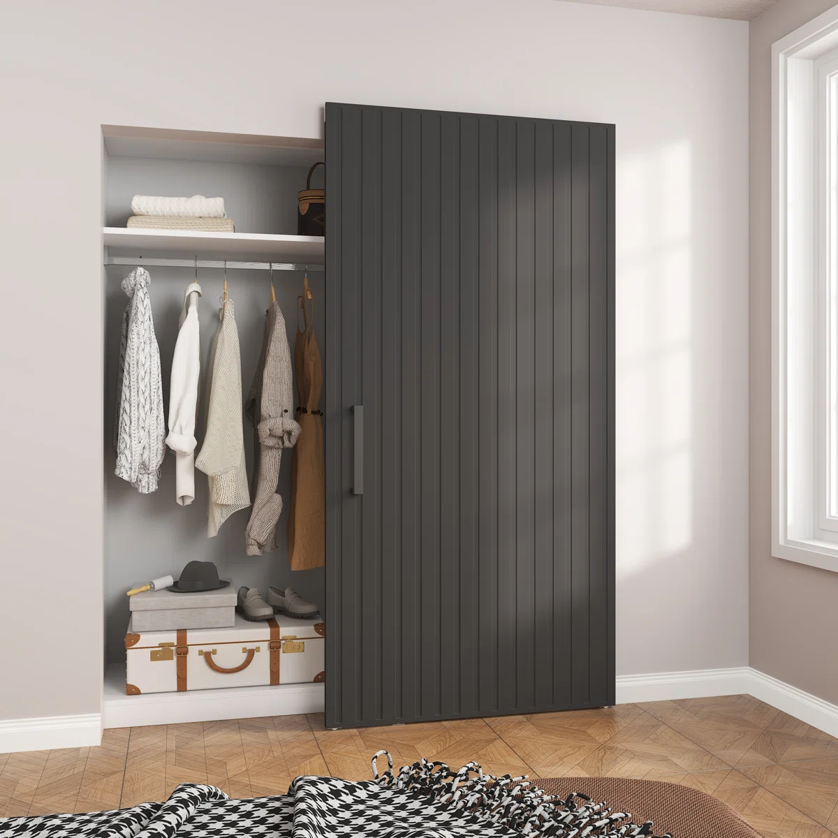 Concealed/Invisible Magic Fluted Sliding Barn Doors With Installation Hardware Kit