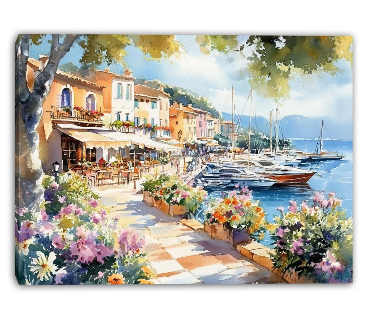 Mediterranean Marina Promenade Wrapped Canvas Wall Art