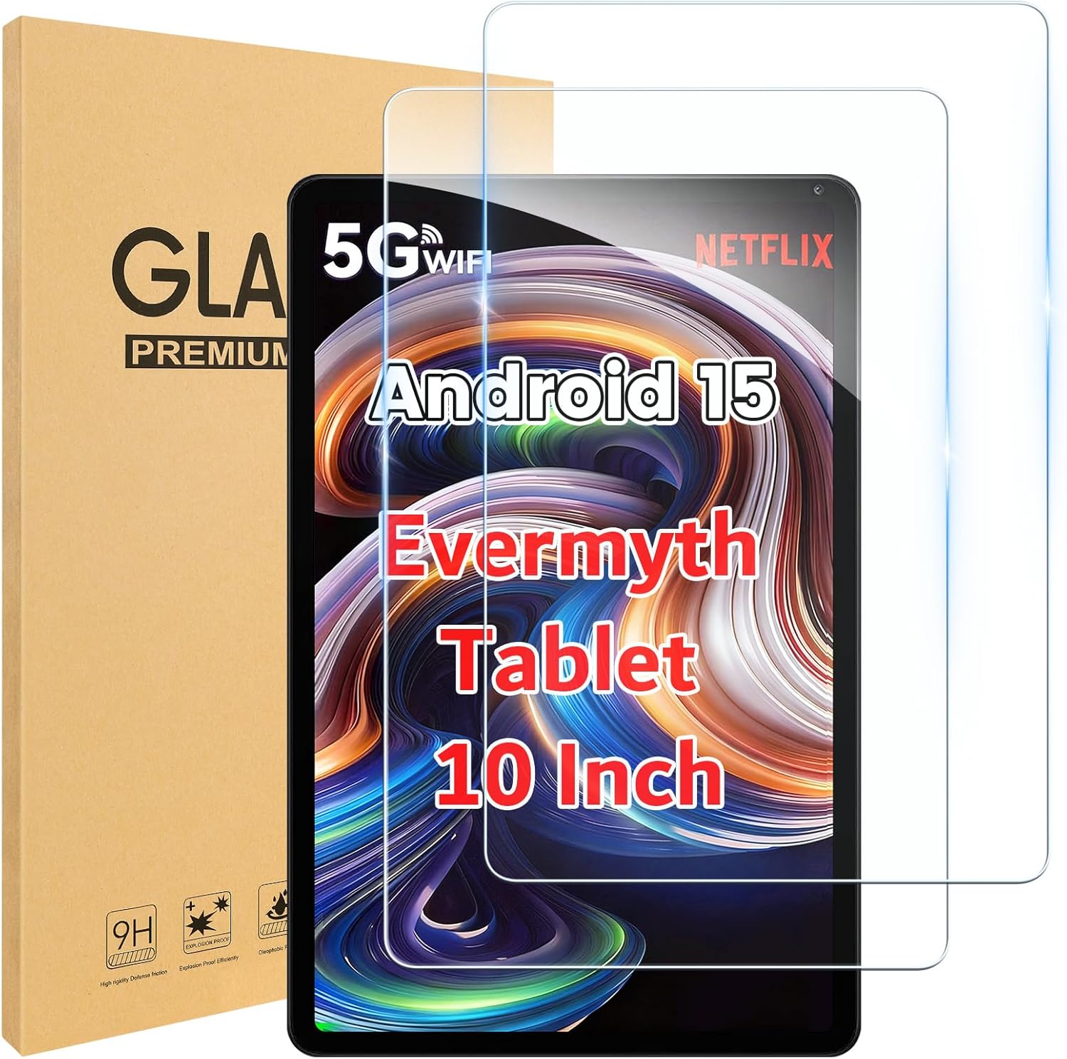 2Pack Screen Protector for Evermyth Tablet 10 Inch Android 15 OS GMS Certified Tablets PC, 9H Hardness Tempered Glass for Evermyth Tablet 10 2025, Scratch-Resistant, HD Screen Protector