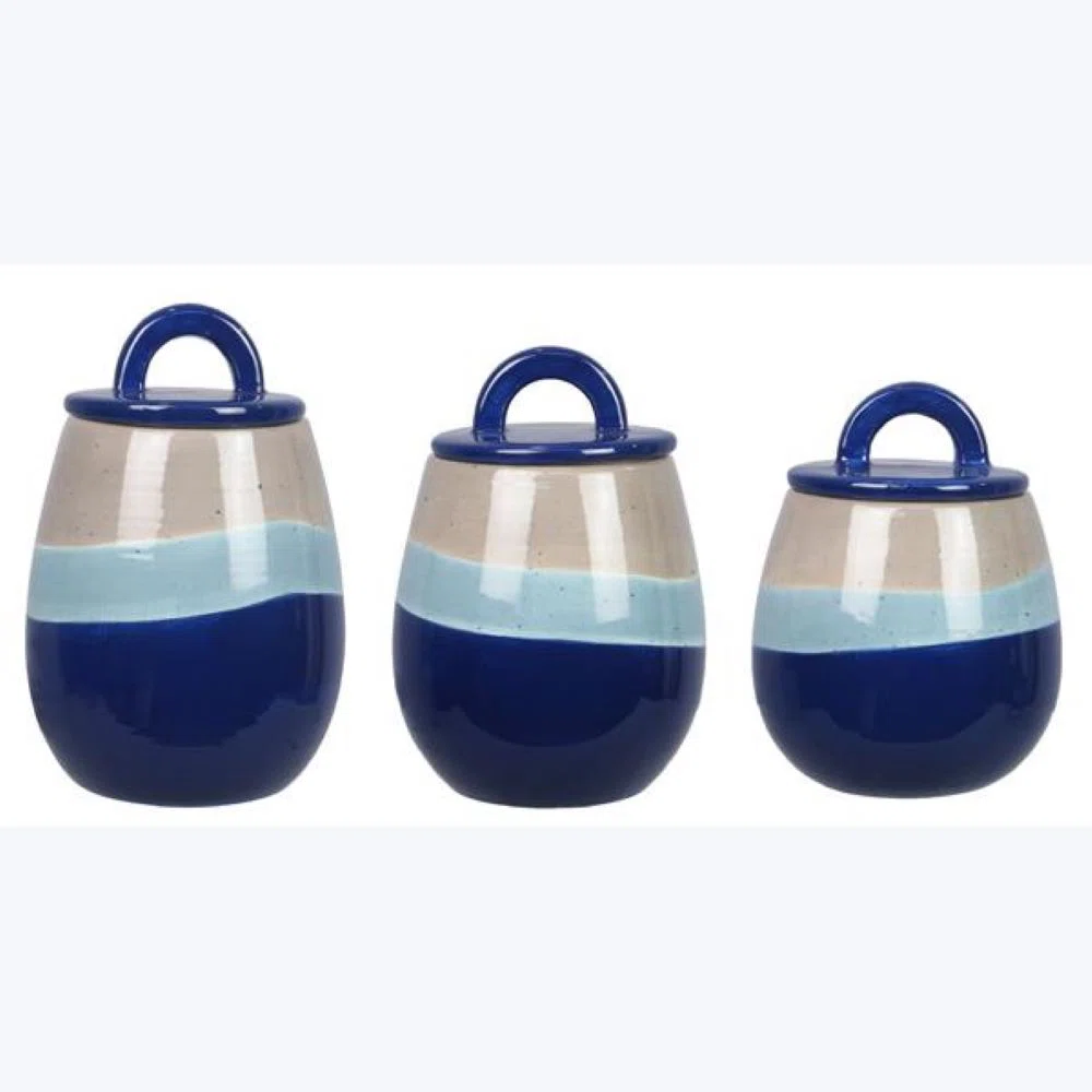 Ceramic Artistic Blue 3 Pcs Canister Set