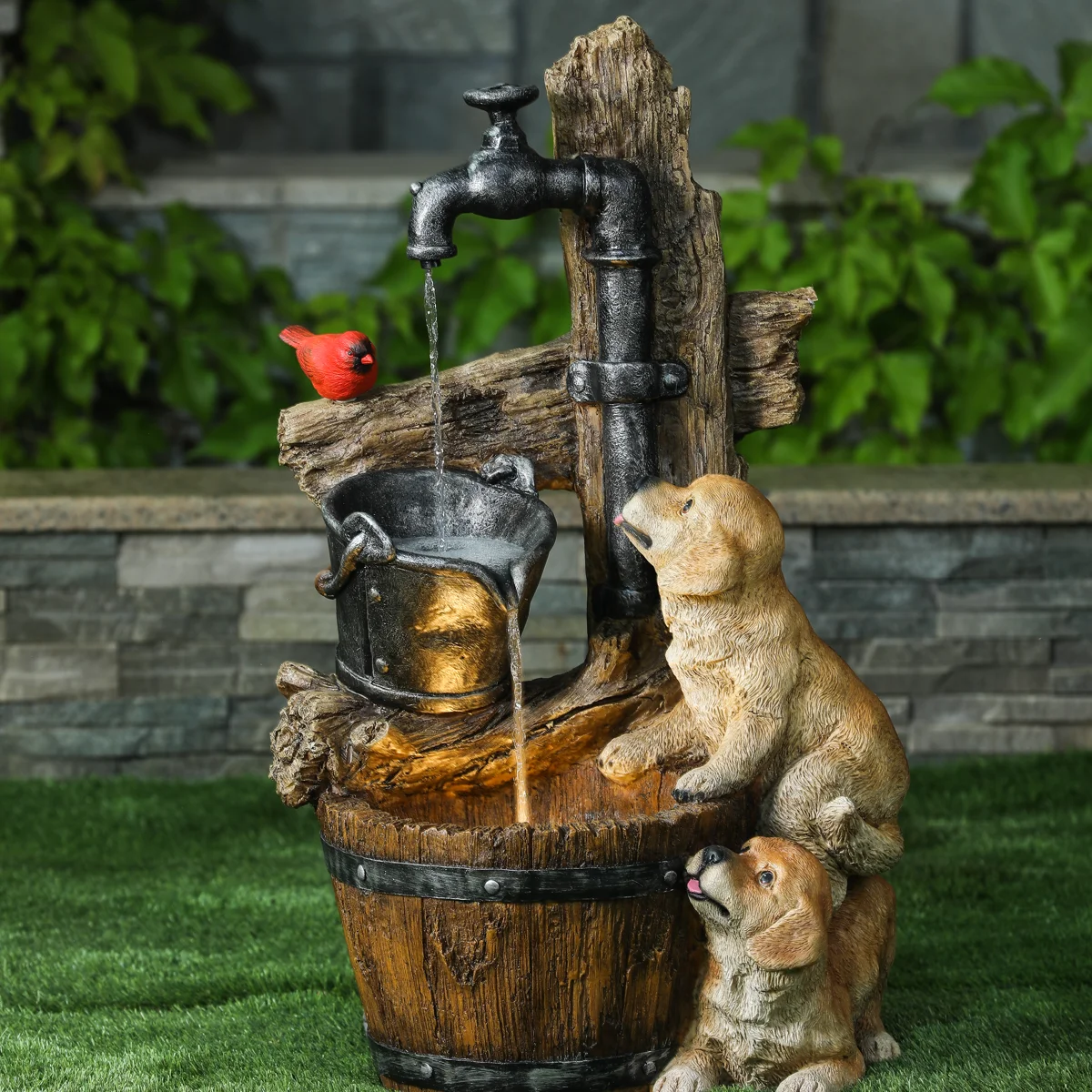 Resin Puppies Outdoor Fountain with Light