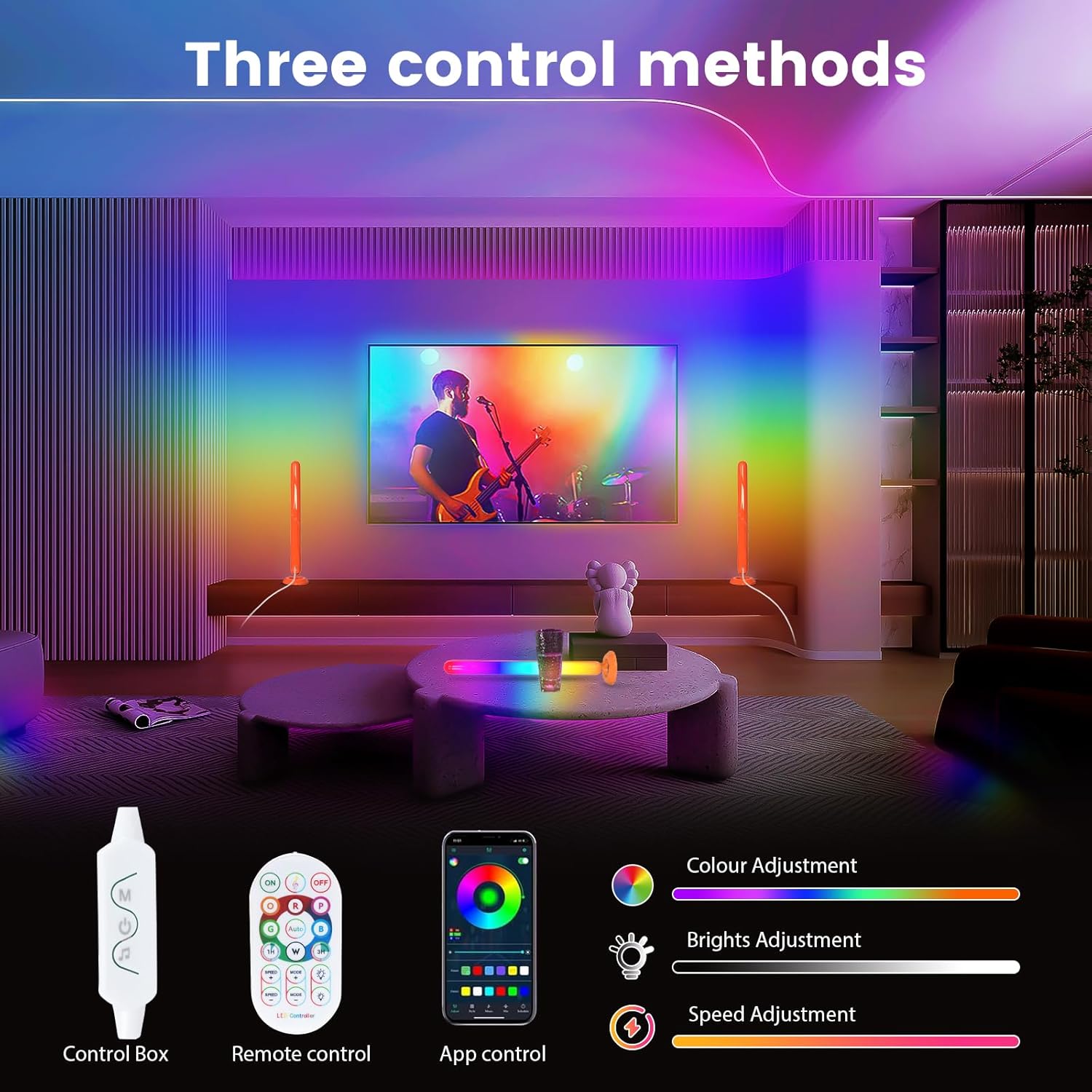 Smart ICRGB LED Lights Bars, Borllyem TV Backlight with Double Light Beads, App Control, RF Remote, Music Syncing and 47Modes for Gaming, Room Decoration Orange