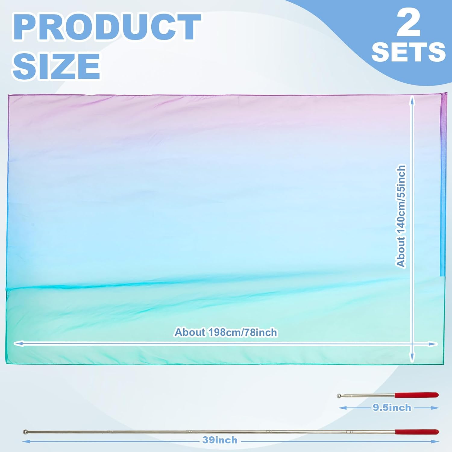 Jecery 2 Set Worship Flags for Dance Church Praise Dance Worship Flags with Scalable Rod Angel Wing Banner with Sticks Ministry Streamer Banner for Performance(Green-blue-purple,55'' X 78) Green-Blue-Purple 55'' x 78