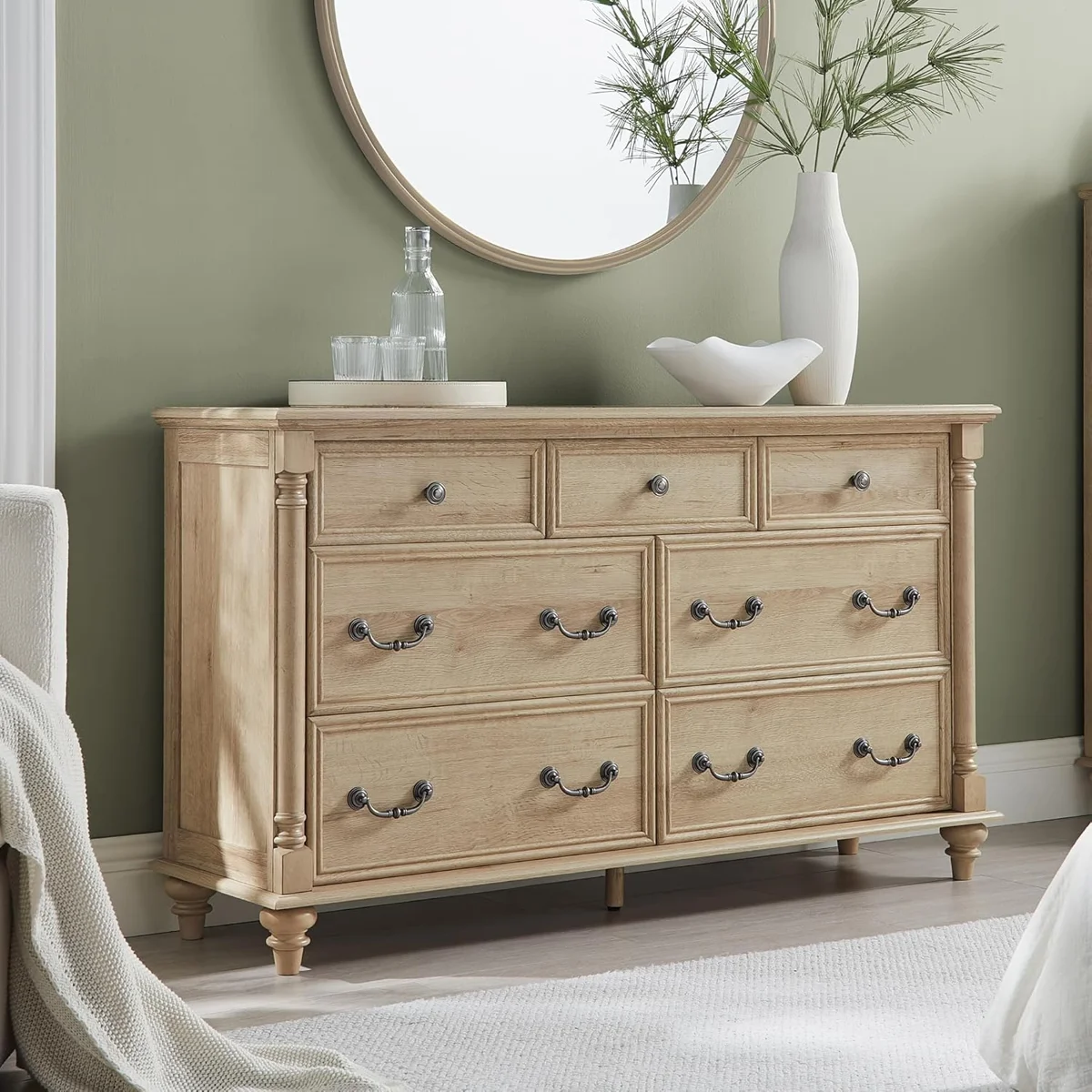 Ojaswi Farmhouse 7 - Drawer Dresser, Wood Rustic Dresser Chest of Drawers with 2 Size Drawers for Bedroom, Living Room