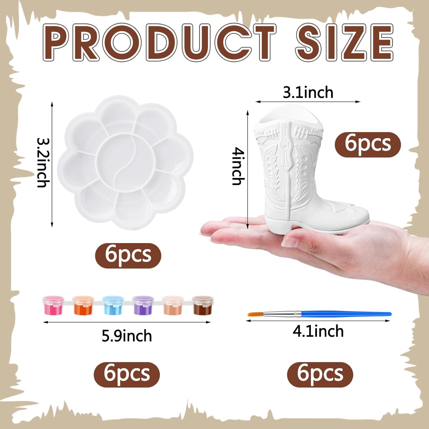 Affrolling 6 Set Cowboy Boot Vase Ceramics to Paint Ready to Paint Your Own Ceramic Cowgirl Hat Vase DIY Unpainted Plaster Paintable Kit Crafts with Brush Palette for Adults(Cowgirl Boots) 1 Cowgirl Boots
