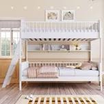 (Box 1/2)White twin bunkbed with shelf.