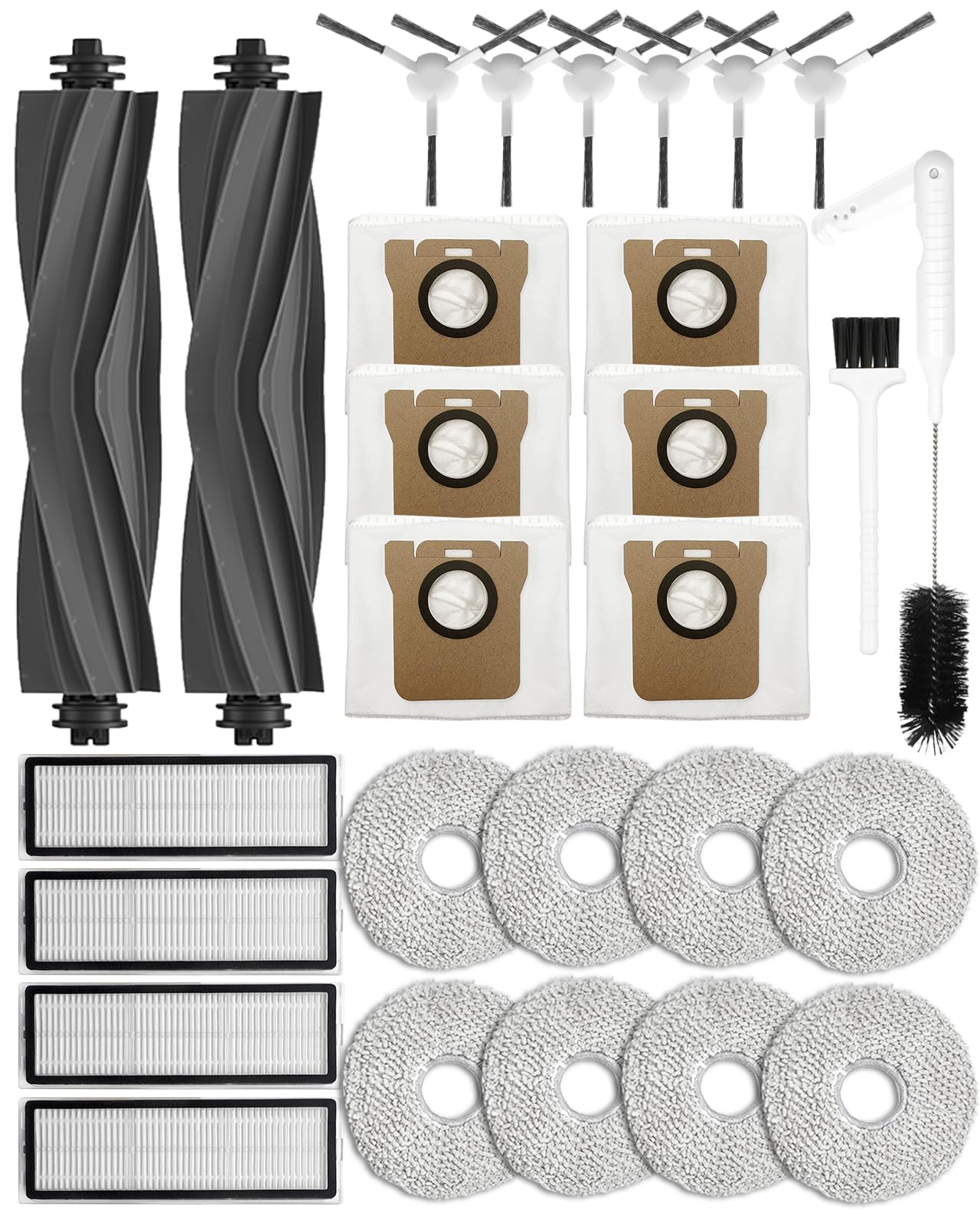 Yivy 28Pcs Replacement Brushes and 8 Mop Pads for Robot Vacuum