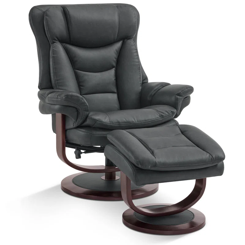 Kalson Swivel Recliner with Ottoman, Reclining Chair with Adjustable Back, Faux Leather (Incomplete, Box 2/2)