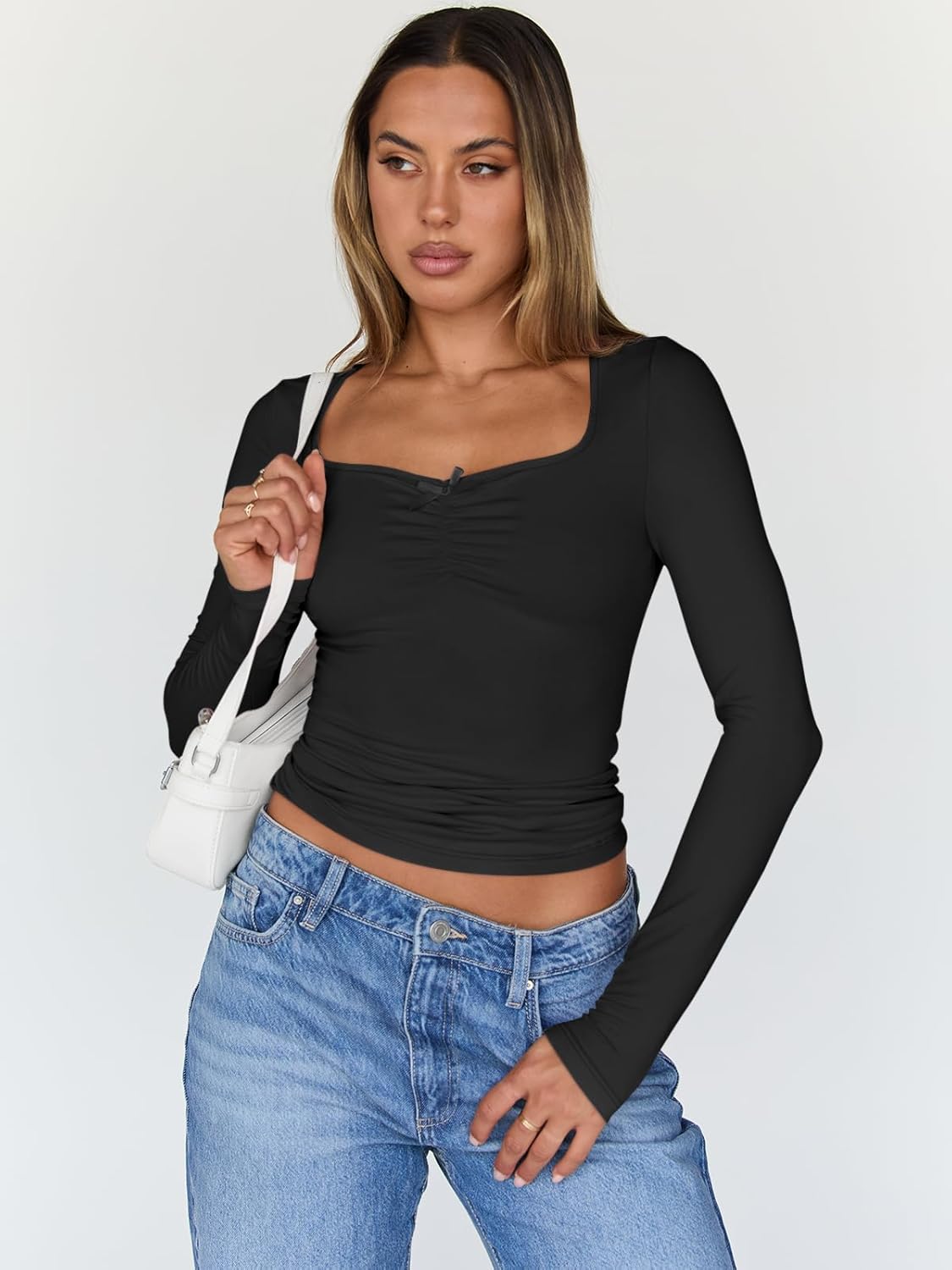 Trendy Queen Womens Long Sleeve Tops Going Out Top Trendy Cute Shirt Y2k Clothes Fashion Clothing Fall Outfits 2026 Black Medium