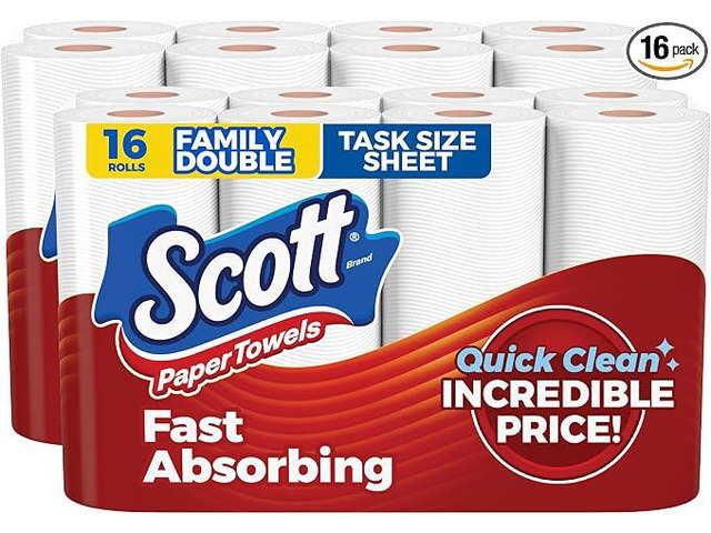 Scott Paper Towels Task Size Family Double Roll, 16 Rolls