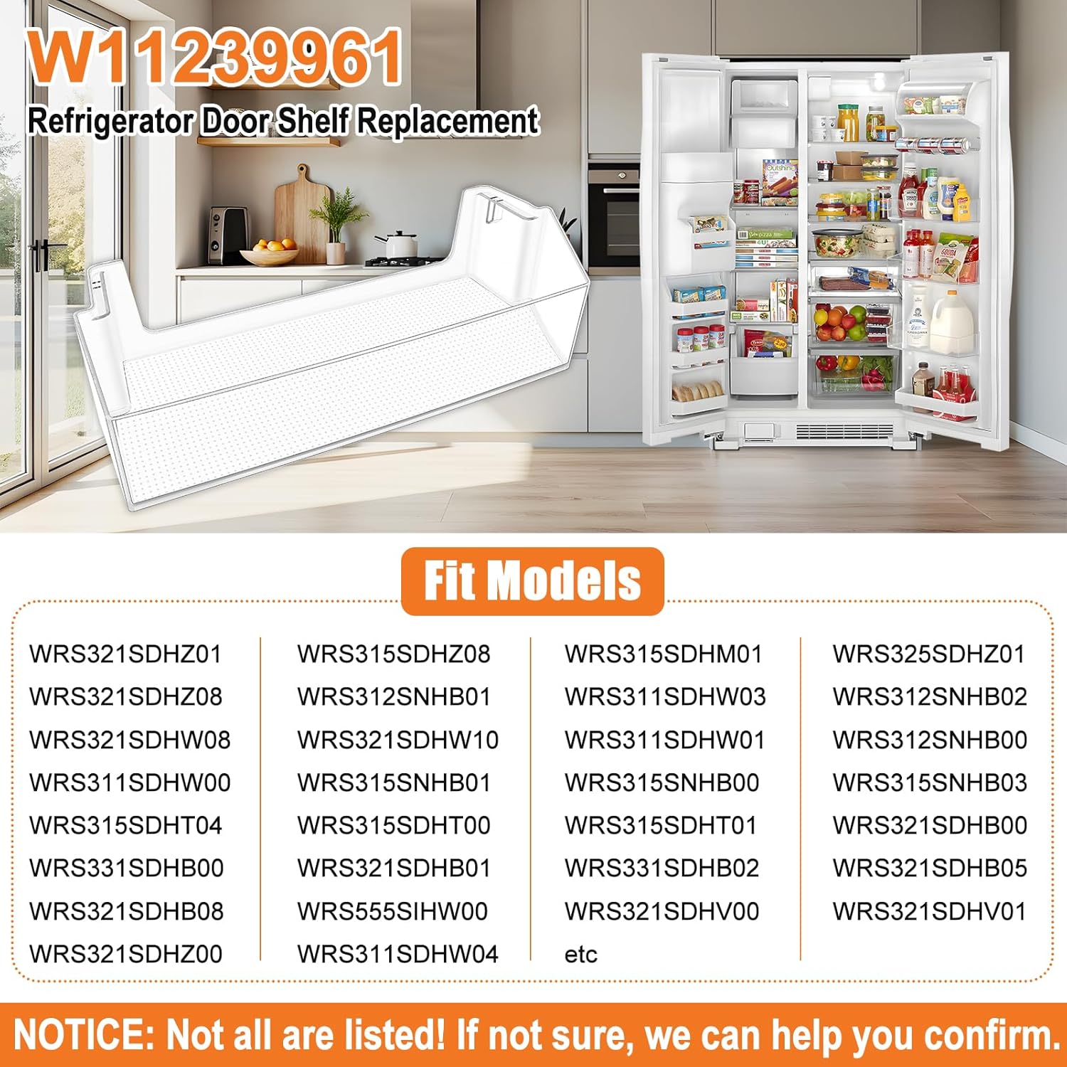 Upgraded W11239961 W10900538 Refrigerator Door Shelf Bin Replacement Compatible with Whirlpool Refrigerator Door Shelf Parts WRS321SDHW01 WRS315SDHM05 WRS311SDH WRS321SDH WRS325SDH Door Shelves W11239961 Refrigerator Door Shelf Bin