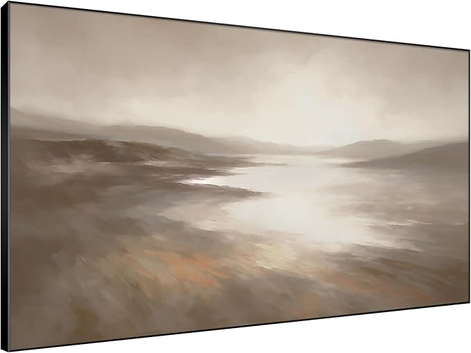 Extra Large Wall Art Fabric Print - Misty Coastal Landscape with Soft Reflections Artwork Decor for Living Room or Bedroom - "Frame Assembly Required (Unfinished Frame)"
