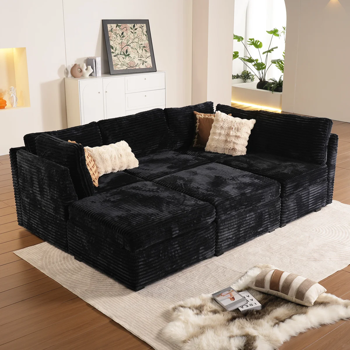 Cloudelle 6 - Piece Corduroy Fabric Sectional