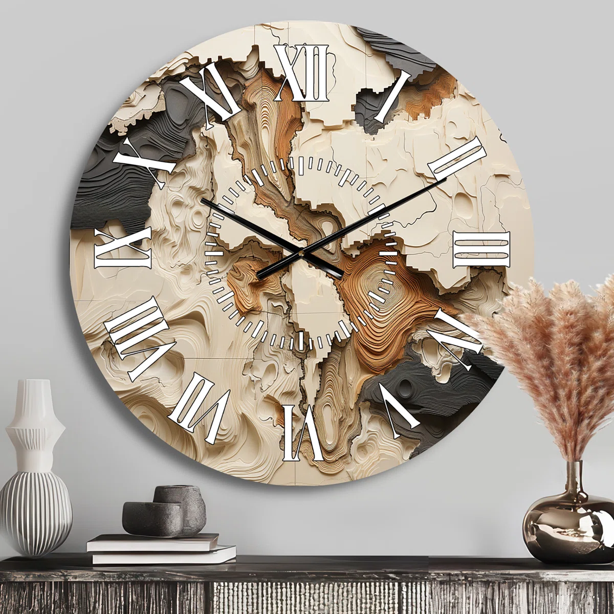 Beige And Brown African River Collage - Abstract Shapes Face Wall Clock