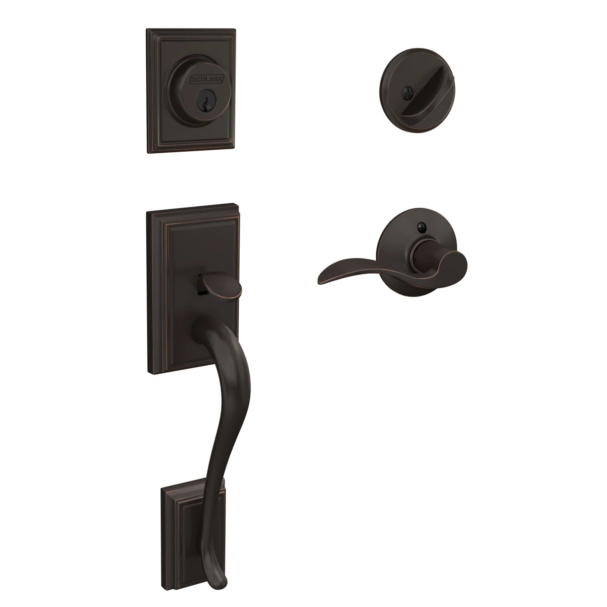 Addison Handleset with Single Cylinder Deadbolt and Accent Door Lever and Rosette complete