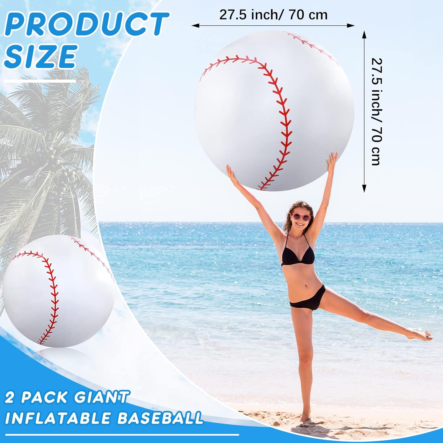 Meooeck 2 Pcs 27 Inch Inflatable Baseball Large Baseball Party Decorations Giant Inflatable Balls for Outdoor Activity Games Sports Event Birthday Party Supplies 2 Baseball