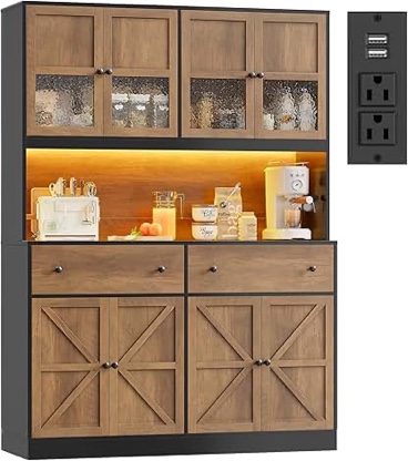 (INCOMPLETE BOX 2, ONLY) 71 Pantry Cabinet with Charging Station and LED Lights