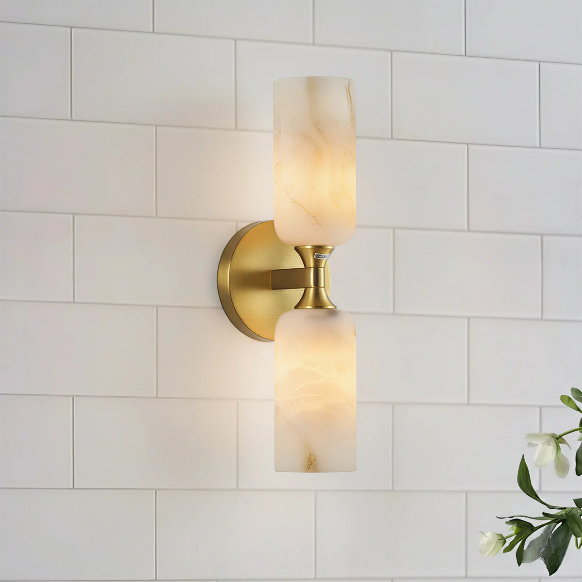2 - Light Dimmable Modern Wall Sconces With Faux Alabaster Shades