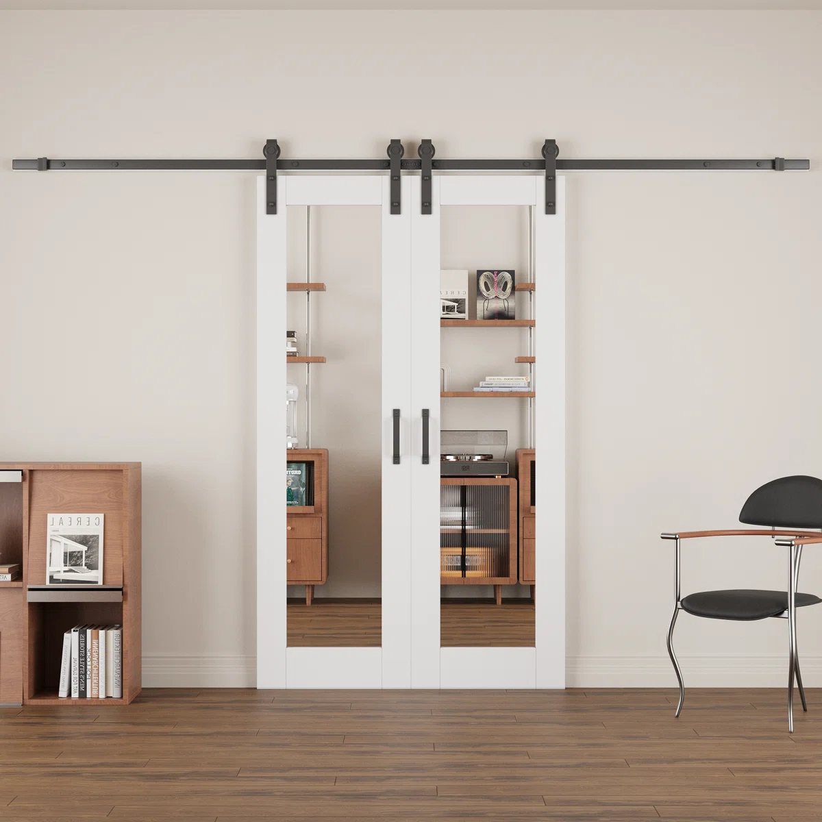 (Door slab not included)2 sets of a Glass Mirrored Solid  Manufactured Wood with Installation Hardware Kit Double Sliding Barn Door(No Assembly Required)
