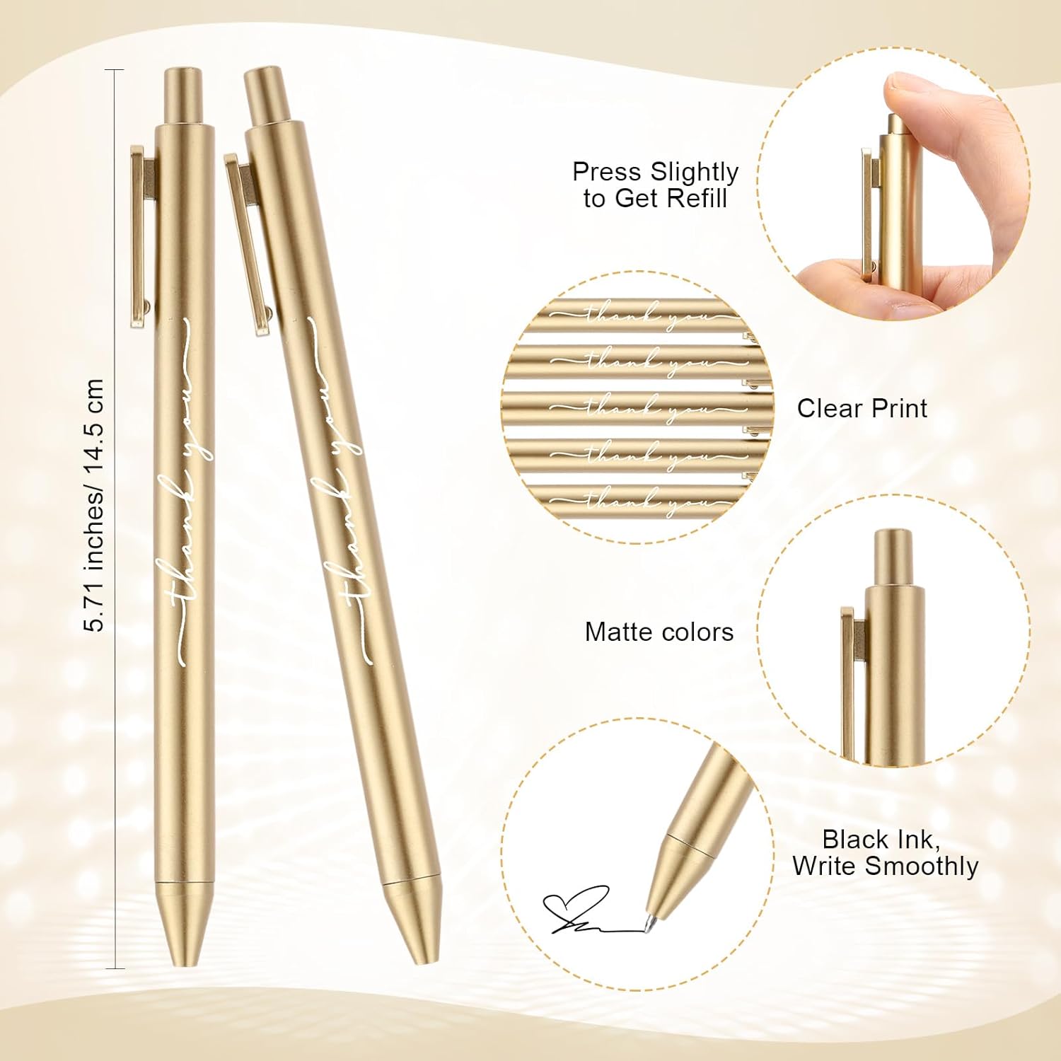 30pcs Thank You Pens Bulk Cute Multicolor Ballpoint Pen for Server Employee Appreciation Gifts for Social Worker Wedding Teacher Coworker Office Staff Team Nurse Baby Shower Party (Gold) 30 Gold