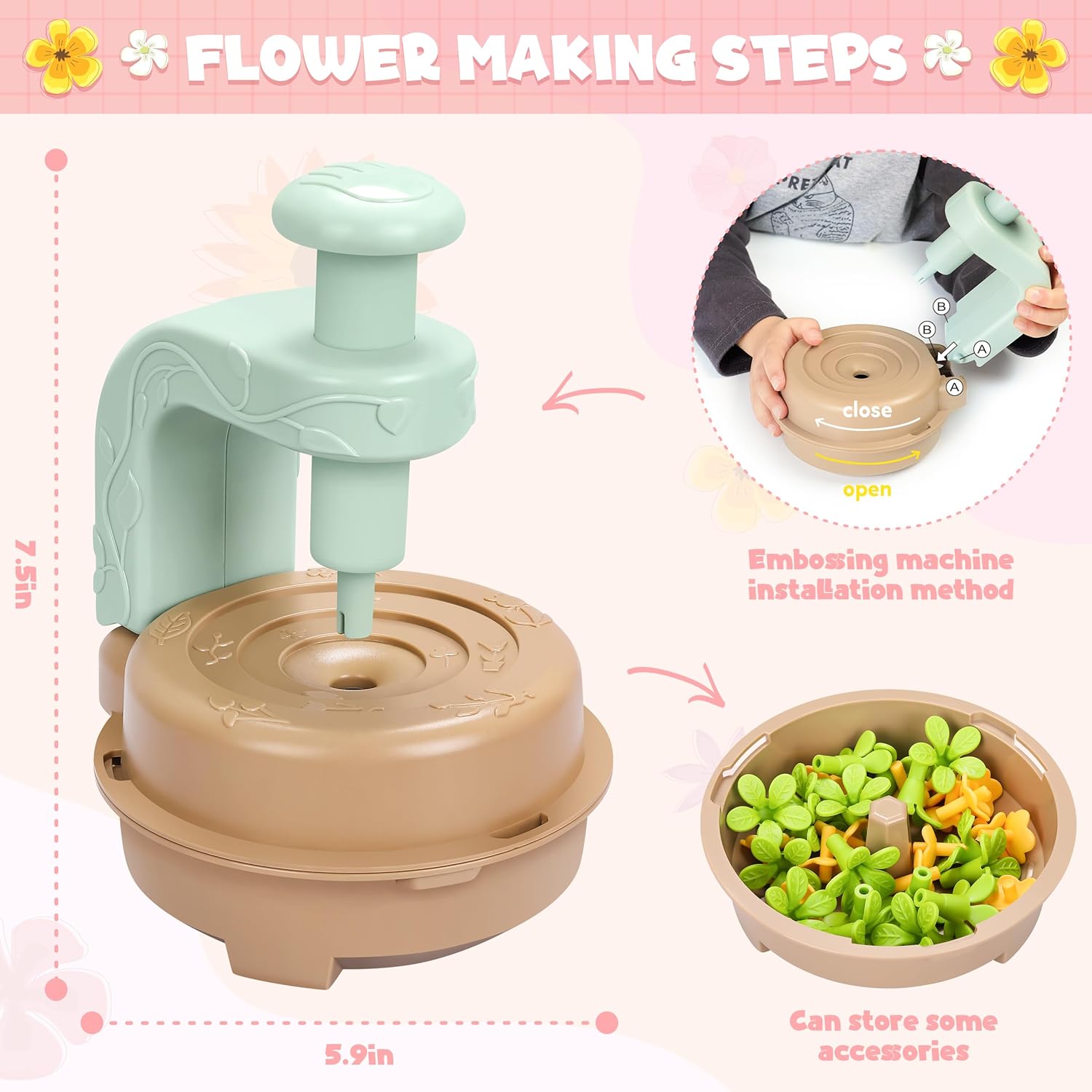 Fabric Flower Bouquets Toys, DIY Craft Kits Toys for Kids - Flowers Market Toy, Build Your Flower Bouquet, Arts & Crafts for 4+ Year Toddler Girl, Educational Activity Preschool B-Day Gifts DIY Flower Set
