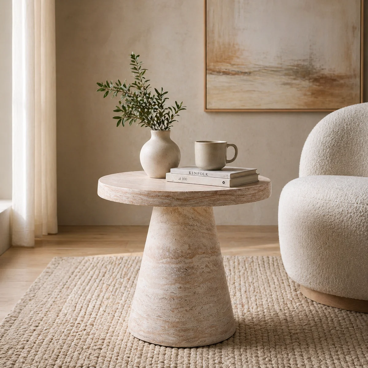 Minimalist Round Magnesium Oxide End Table , Ideal For Living Room