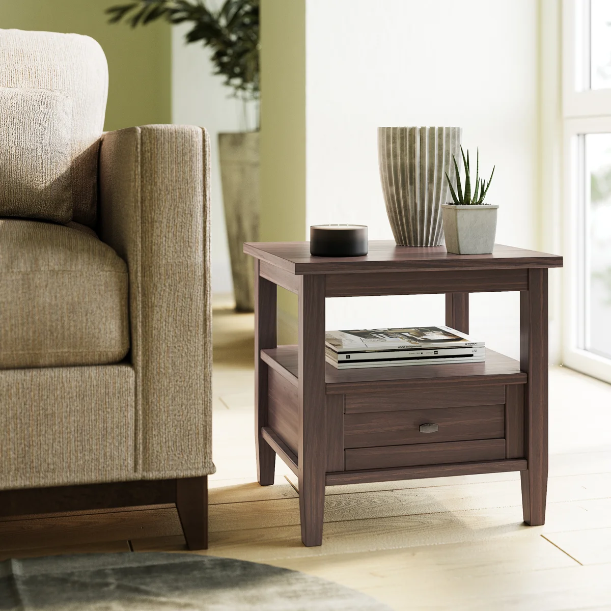 Warm Shaker Solid Wood Transitional End Table with Storage Drawer
