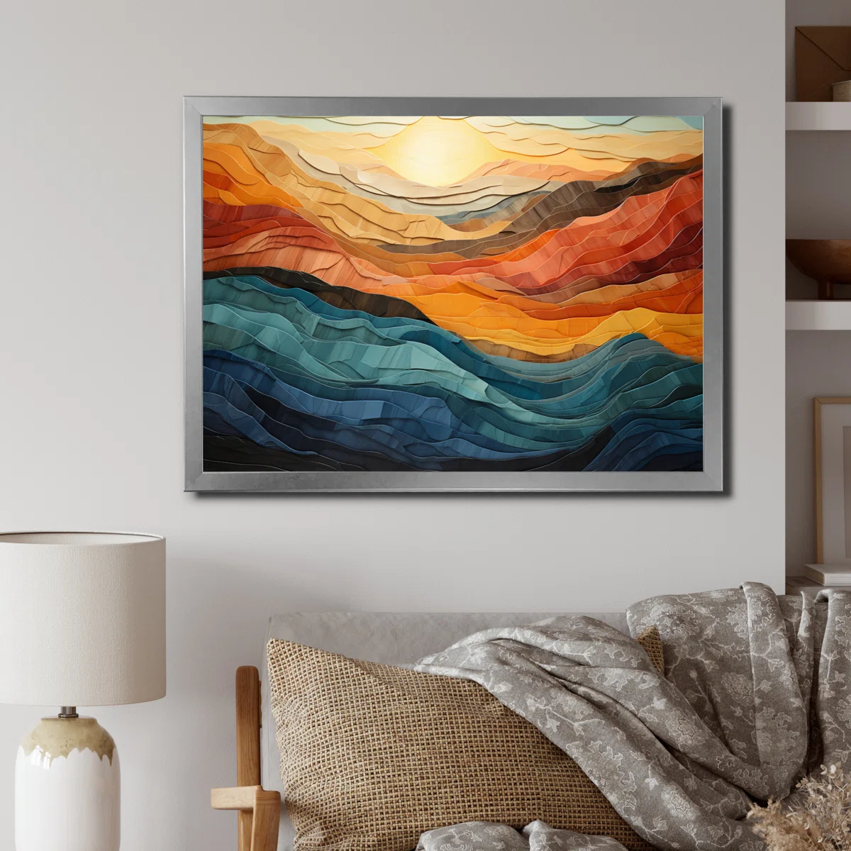 Coral Teal Bold Mountains Landscape - Mountain Wall art - Bold Valley Wall art Decor