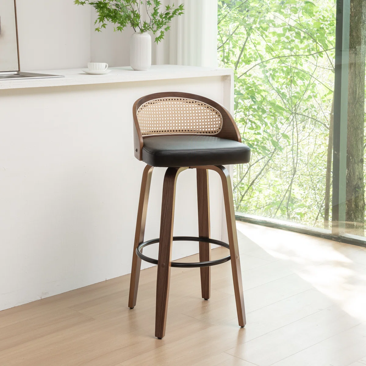 Swivel Vegan Leather Counter And Bar Stool
