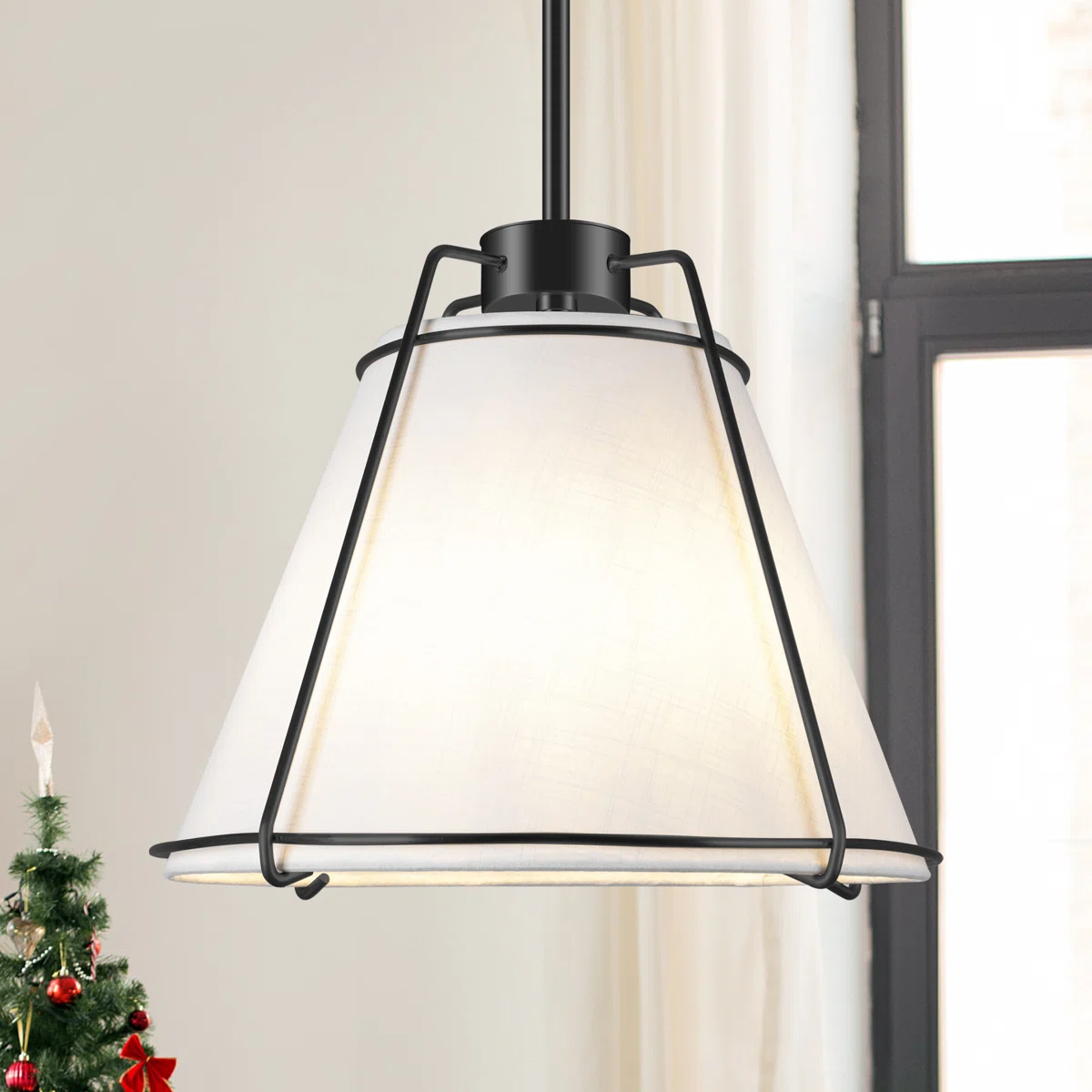 Leibuy 1 - Light Brass Pendant Metal Chandelier Fabric Shade