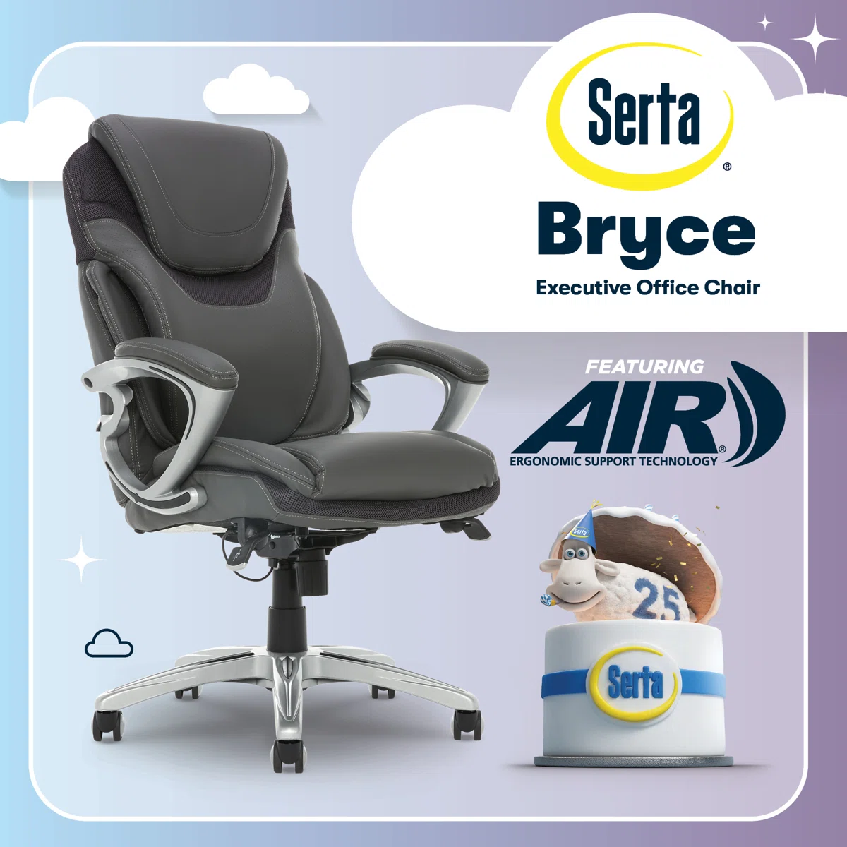 Serta Bryce Executive Office Chair with Patented AIR Lumbar Technology and Layered Body Pillows