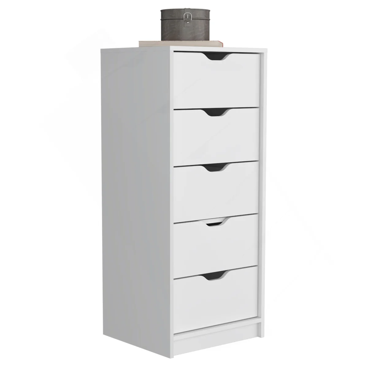 Dresser 42"H, 5 Drawers , Slim Storage Chest Of Drawers, White
