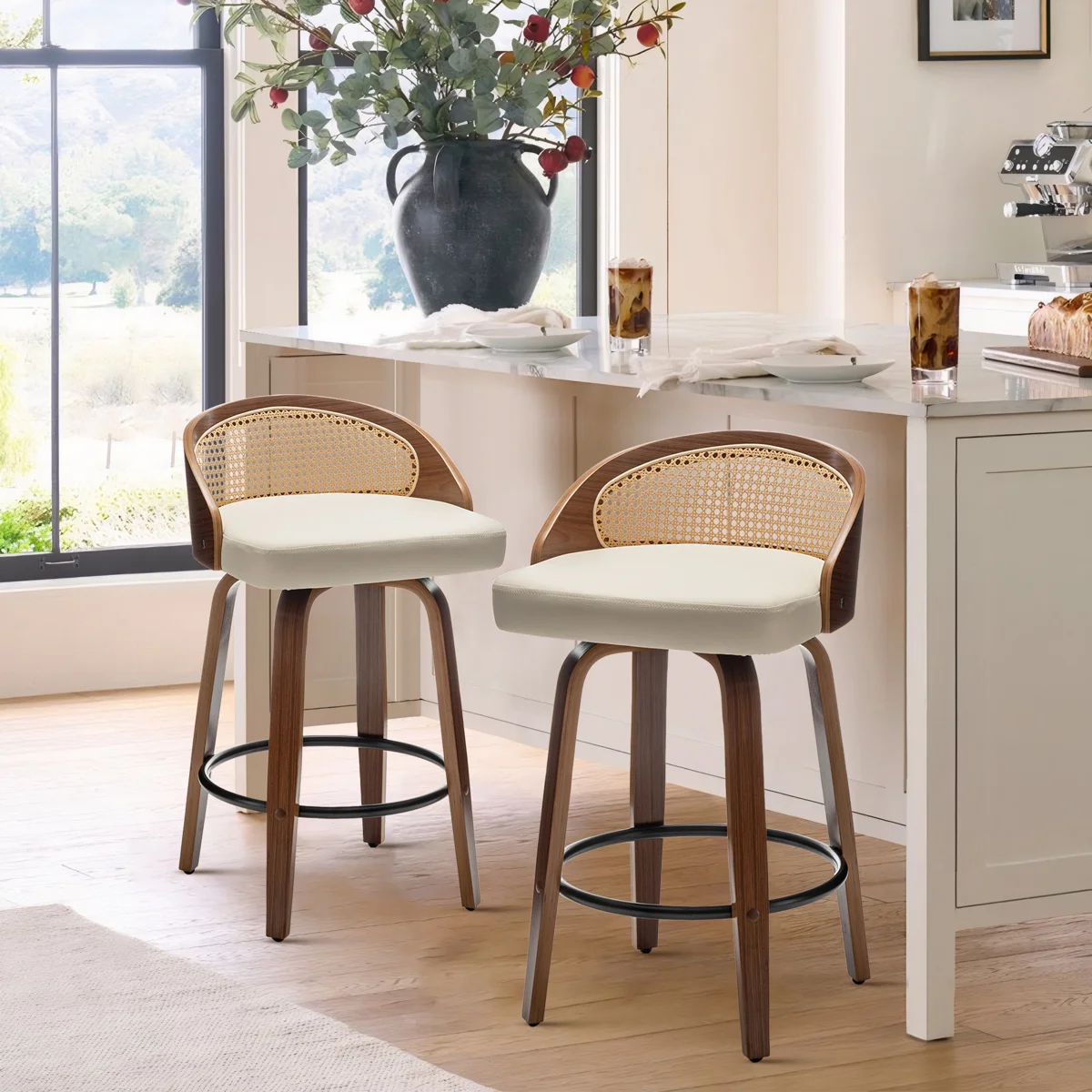 Leeana Swivel Faux Leather Counter & Bar Stool