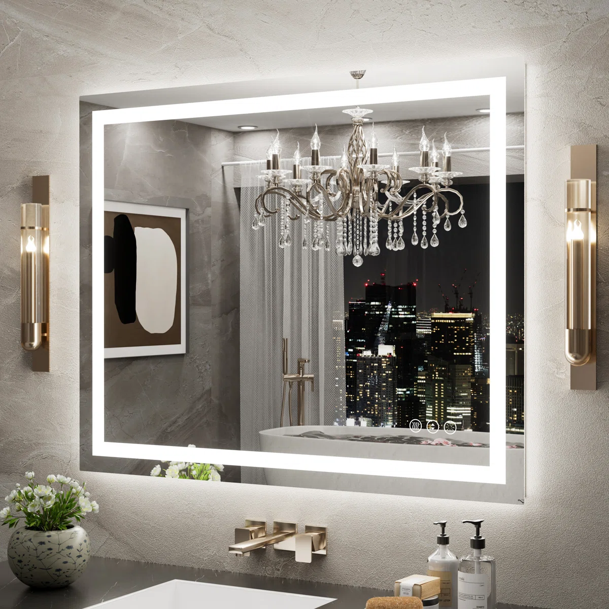 Led Backlit Frameless Lighted Bathroom Mirror Wall Mirror Dimmable Anti-fog