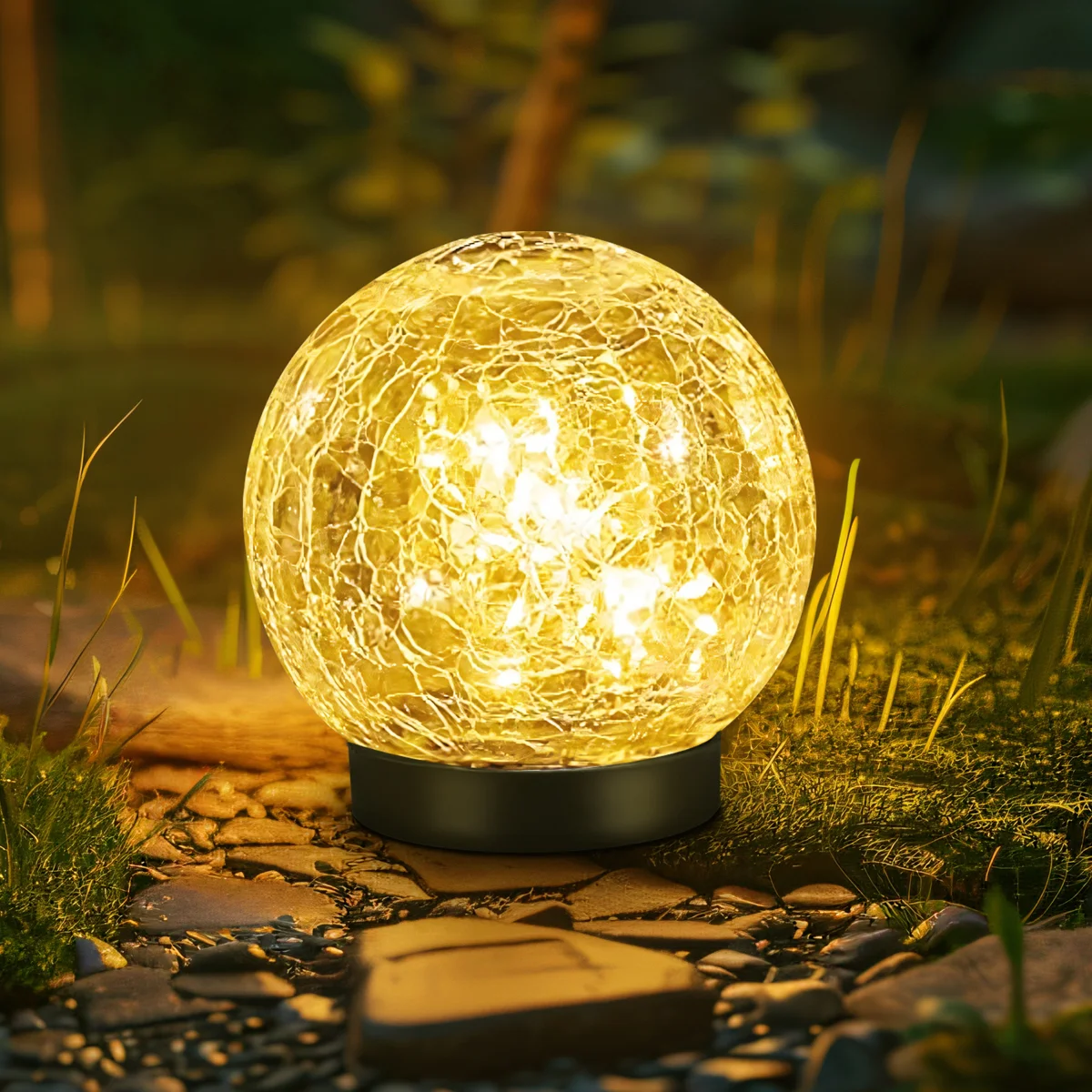 Aderyn Cracked Glass Solar Lights Outdoor Decorative, Solar Garden Lights, Garden Yard Patio Decor, Yard Decor,Pathway Lights,Gazing Ball,Father's Day Gift