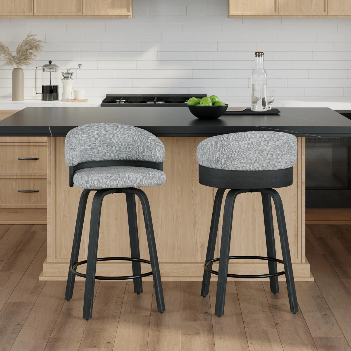 Swivel Upholstered Counter Stool With Wood Frame