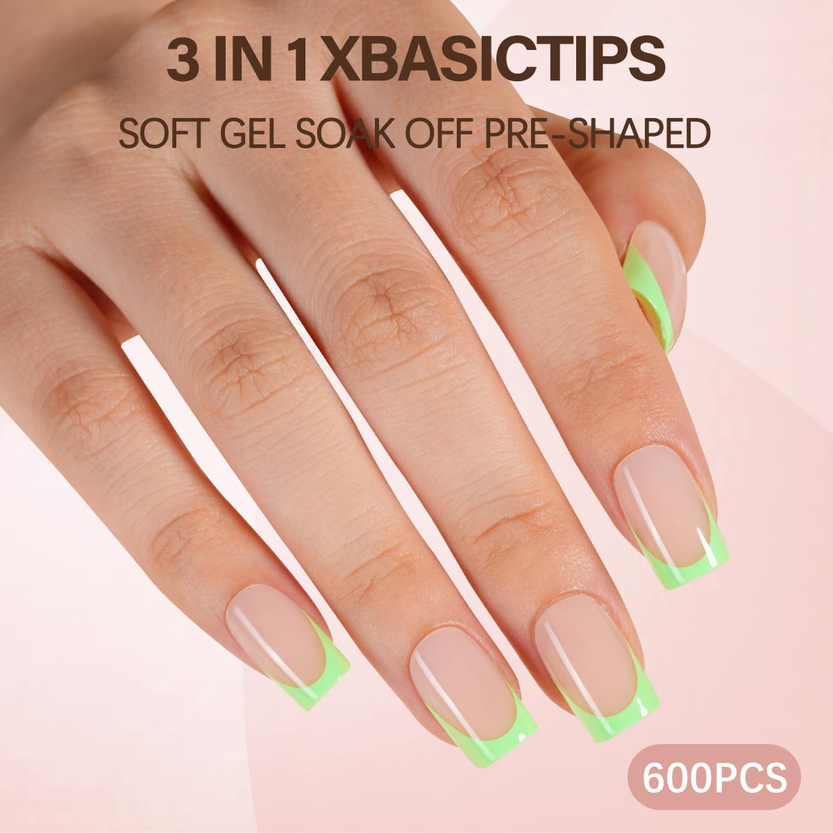 Misssix XBASICTIPS French Tip Press On Nails, 600Pcs Short Square French Gel Nail Tips 20 Colors, Soft Gel Pre-shaped No Need to File 3 in 1 Tips, Fake Nails for Nail Art DIY Extension15 Sizes 20 Colore Short Square 4 Seasons