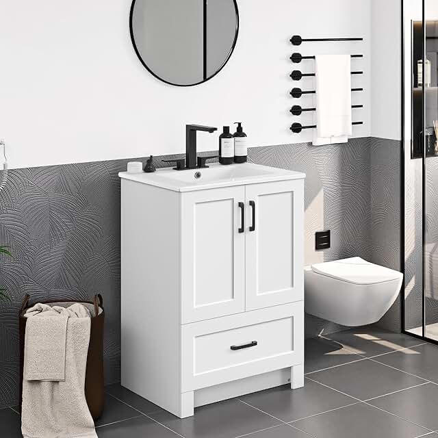 ( broke) 24\u0027\u0027 Modern Bathroom Vanity With Ceramic Sink,soft Closing Doors