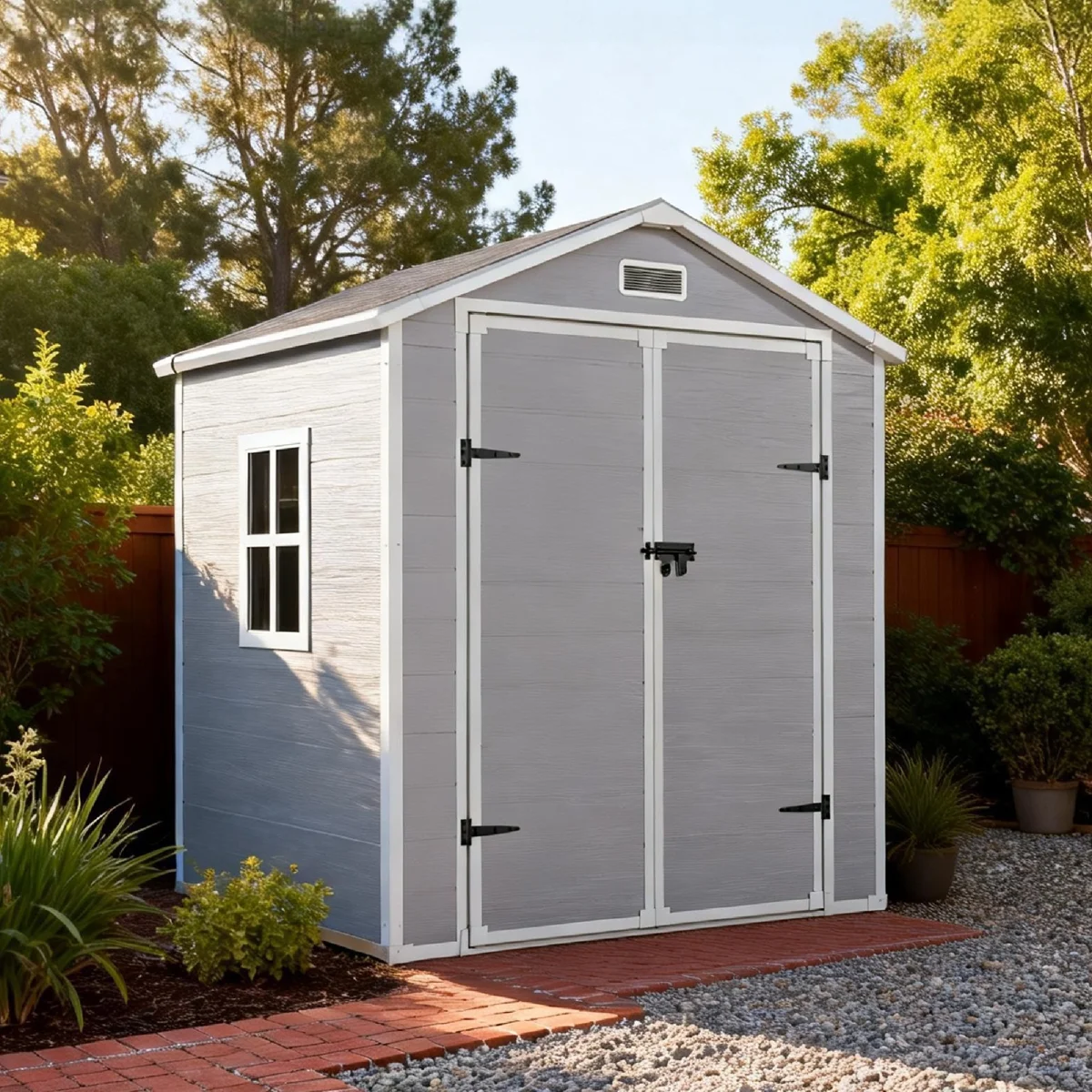 6 ft. W x 4 ft. D Outdoor Resin Storage Shed, Waterproof Patio Storage Shed with Window, Lockable Door and Floor, Plastic Large Tool Shed for Garden, Poolside, Lawn, Bike