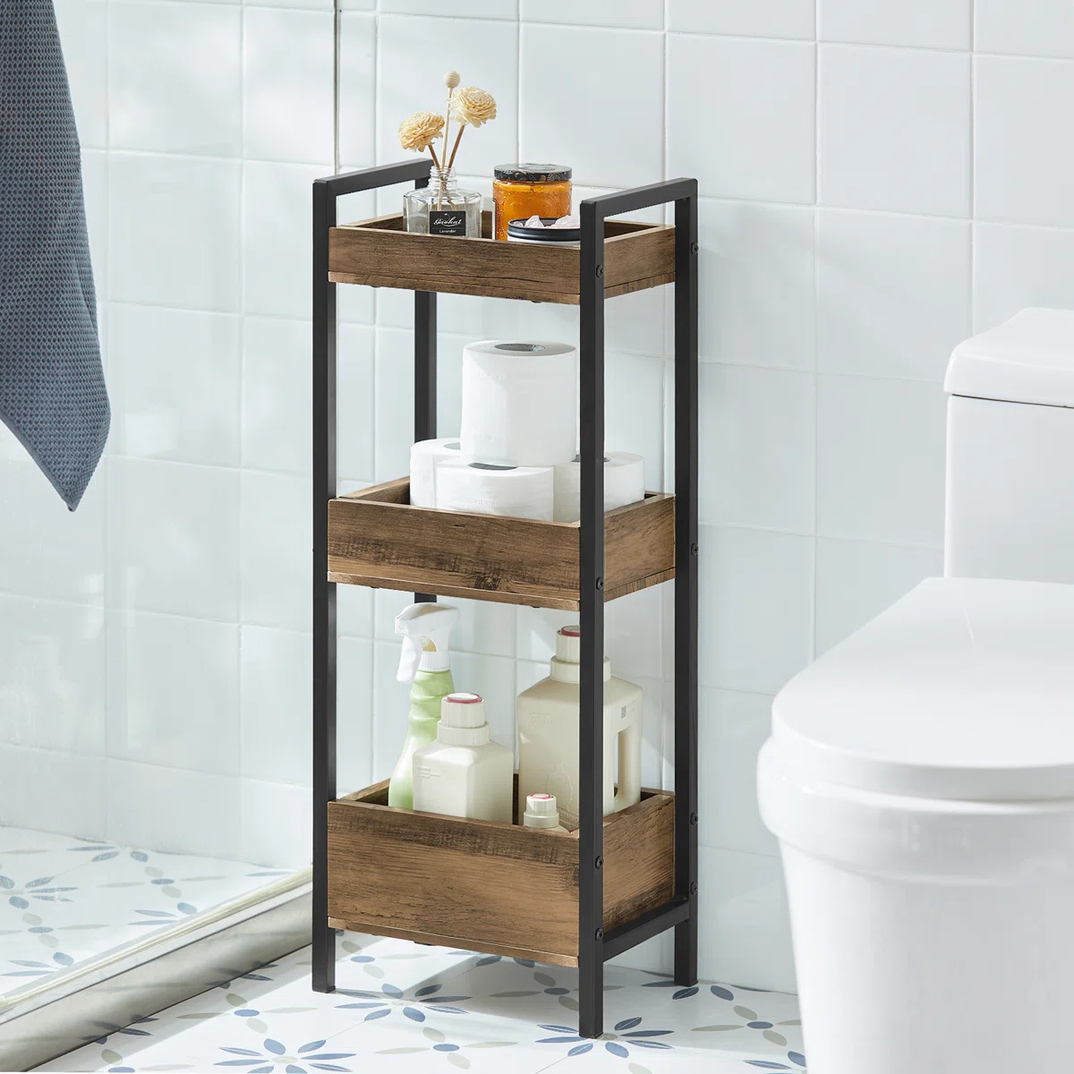 Taneishia Bathroom Floor Shelf Storage Cart with 3 Tiers