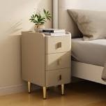 Narrow Nightstand with Drawers, Small Side Table with Leather Surface for Bedroom and Living Room