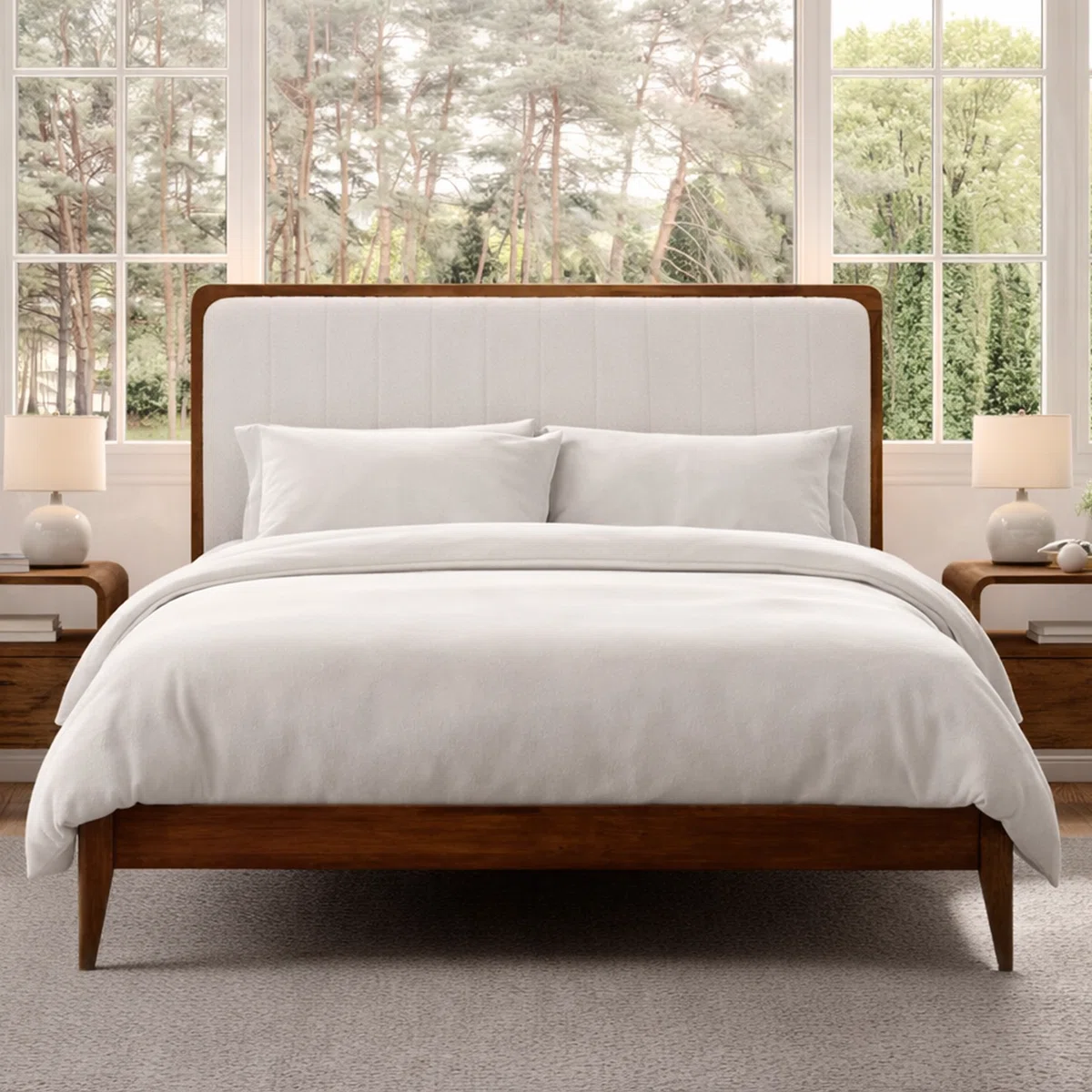 Bethelmie Solid Wood Upholstered Headboard Bed Frame