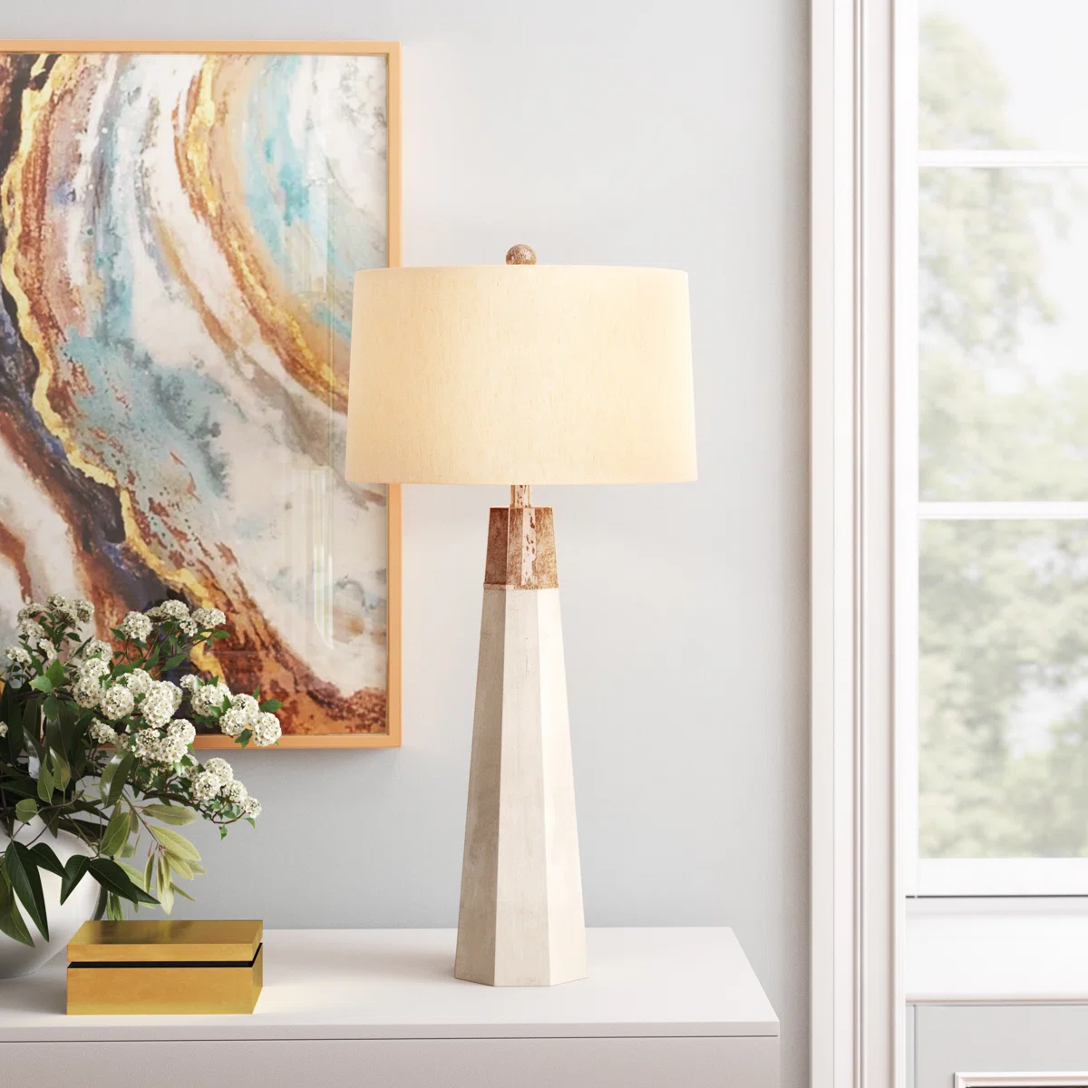 Corsica 34" Natural/Metallic Textured Coil Banded Table Lamp