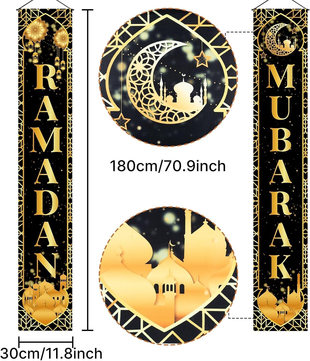 Ramadan Decorations for Home Muslim Welcome Ramadan Banner Porch Door Sign Hanging For Ramadan Eid Mubarak Party Wall Decor Indoor Outdoor Party Supplies Black