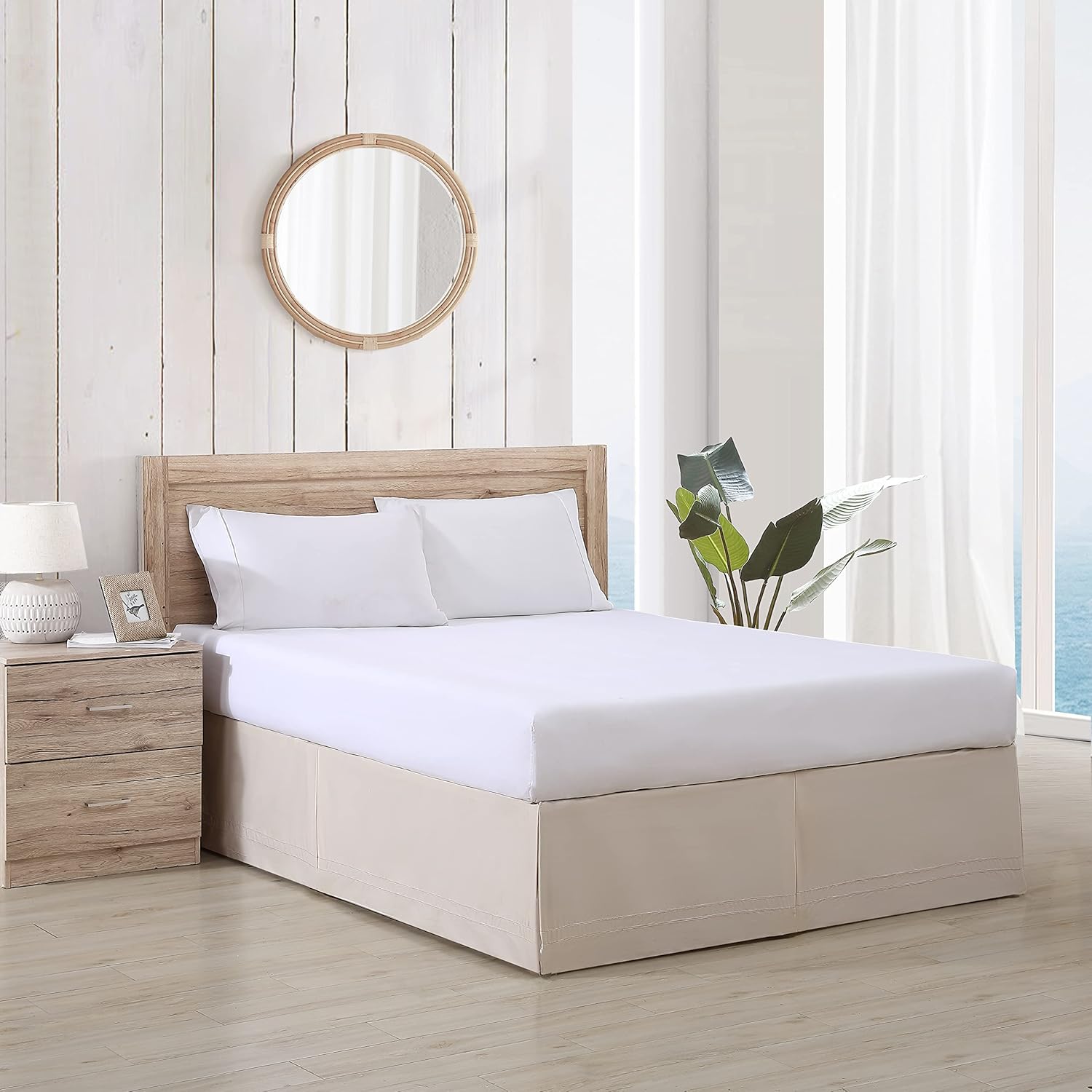 Tommy Bahama - Queen Size Bedskirt, Soft & Smooth 100% Cotton Sateen Tailored Bedding, Lightweight Bedding with 15 Drop (Medium Beige) Queen Beige